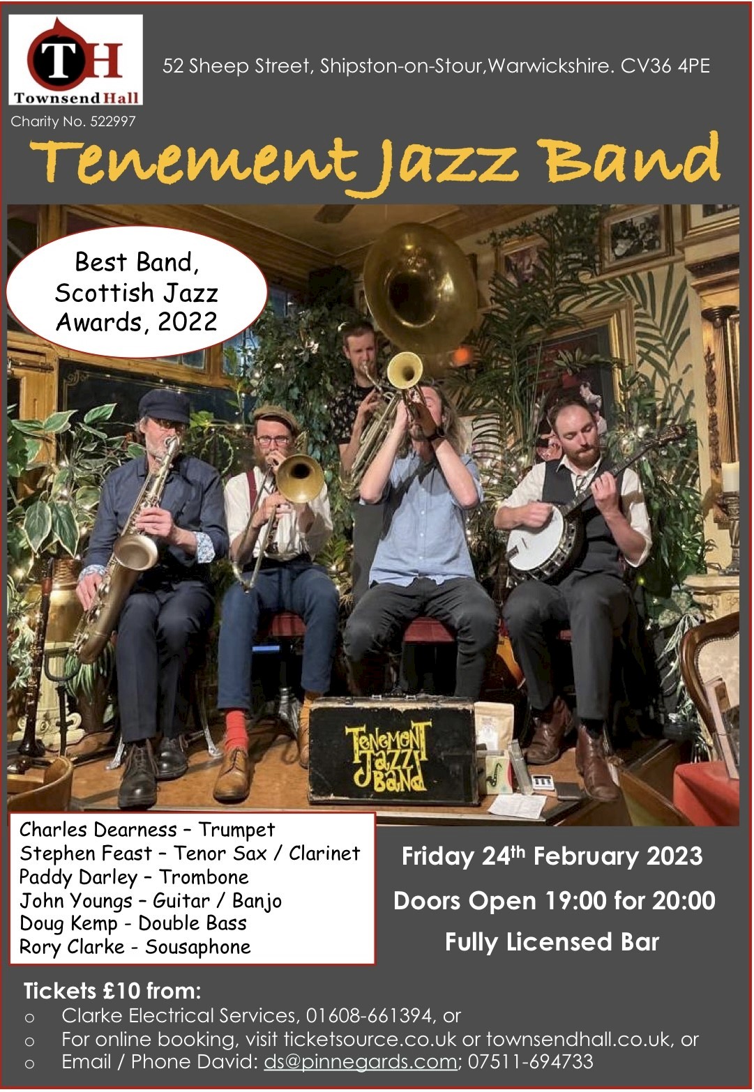 Tenement Jazz Band at Townsend Hall Friday 24 February